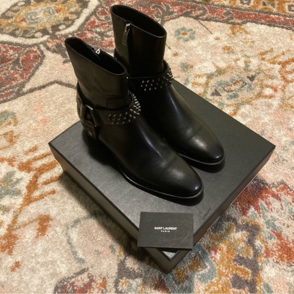 Saint Laurent Wyatt Short Strap Studded Boot - Picture 2 of 14